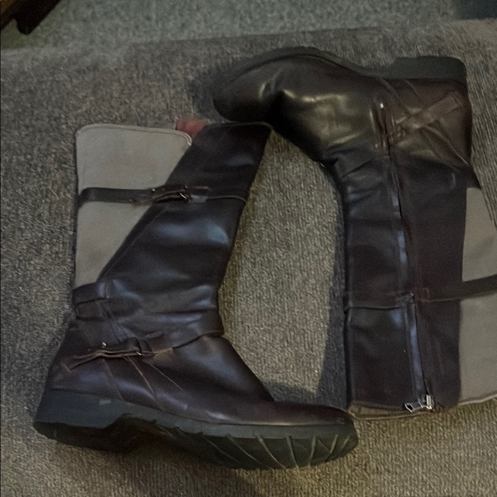 Teva Brown and Gray Leather Knee-High Boots Size 8
